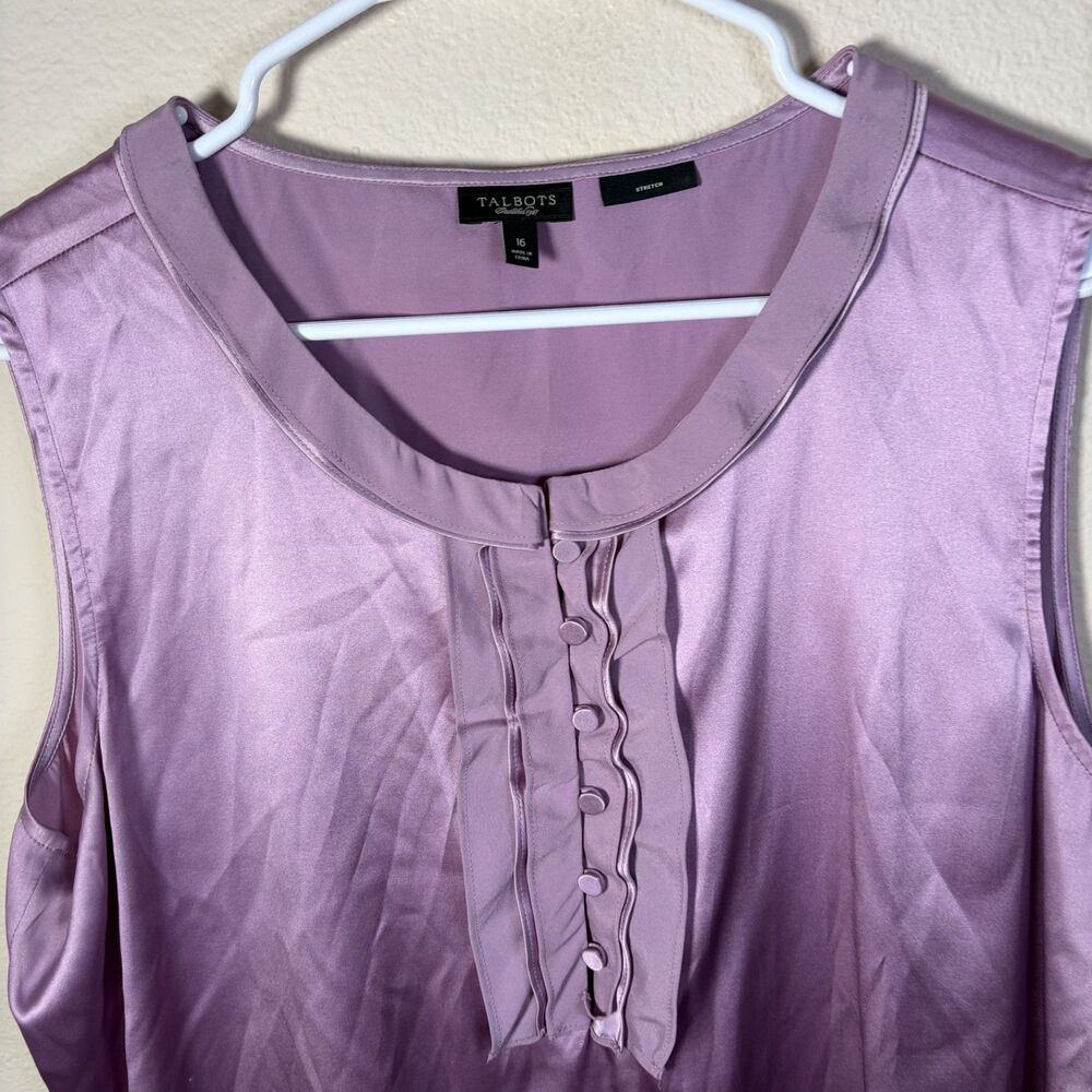 Talbots Tank Top Women's 16 Purple Sleeveless Stretch Silk Blend Ruffle Front - Picture 3 of 8
